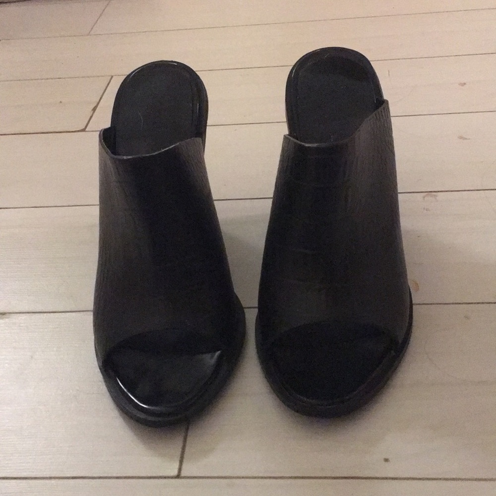 black alligator mules wedges heels sz 39 like new
